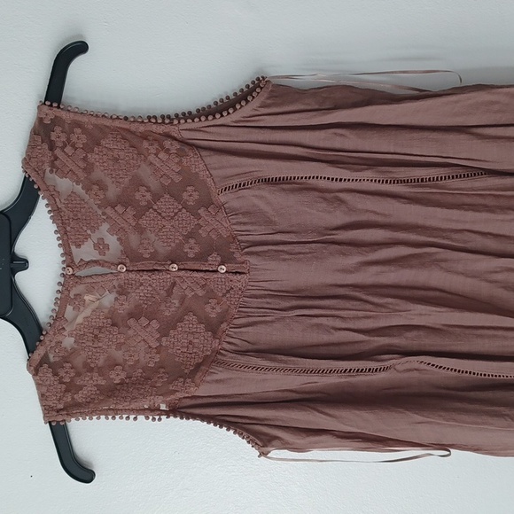 Style & CO Birds Nest Lace Sheer Front Sun Dress Mocha Color 0X Plus - Picture 4 of 8